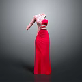 Red Long Dress With Cut Out Waist And Polka Dot Long Sleeves Design
