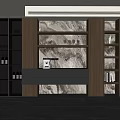 Modern Sideboard With Marble Backdrop And Built in Storage Cabinets Open Shelves 3d model