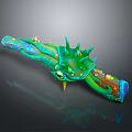 3D Rendered Fantasy Rifle Weapon With Colorful Green Blue Spikes And Decorative Details