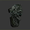 Mechanical Robot Character 3D Model With Green Brown Color Square Head And Mechanical Legs