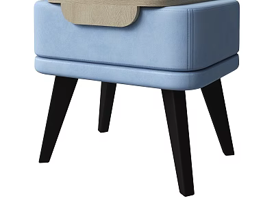 Light Blue Upholstered Stool With Modern Minimalist Design And Black Wooden Legs 3d model