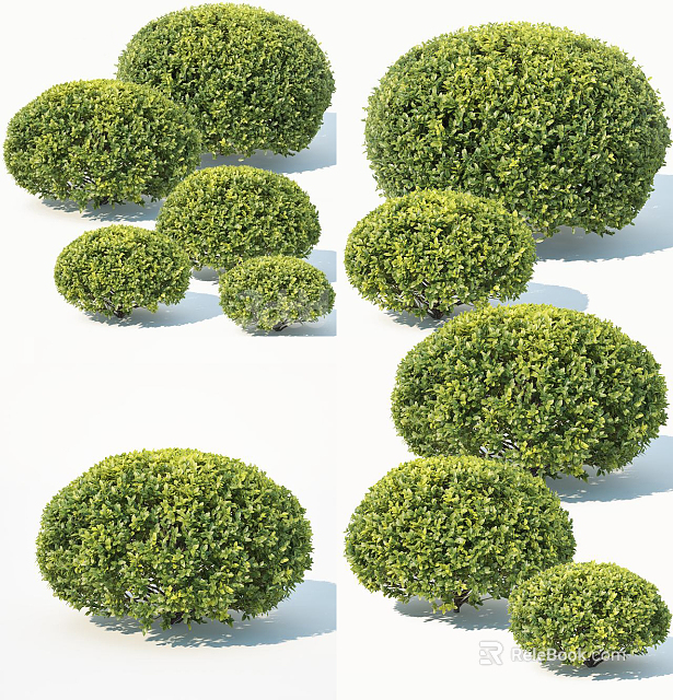 Lush Green Round Bushes In Different Sizes For Garden Landscape Design And Decor 3d model 