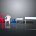 Colorful Modern Furniture Collection Featuring Red White Chairs Blue Stool And White Tables