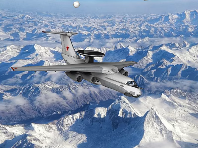High Altitude Military Fighter Jet Flying Over Snow Mountains With Red Star On Tail 3d model