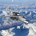 High Altitude Military Fighter Jet Flying Over Snow Mountains With Red Star On Tail