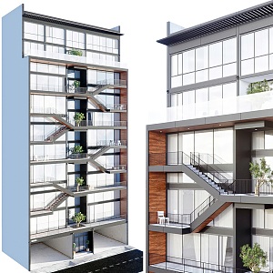 Modern Residential Building Middle and High-rise Residential Building with Balcony Stairs Residential Building Floor Residential Building External Stairs Residential Building 3d model