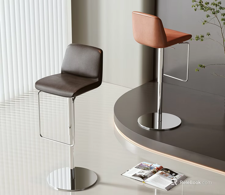 Modern Bar Stools Black And Brown Leather Seats With Metal Frames In Stylish Interior 3d model 