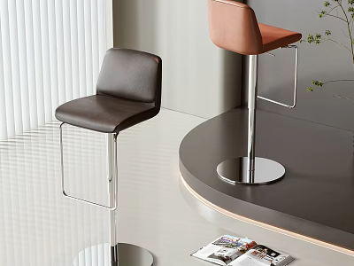 Modern Bar Stools Black And Brown Leather Seats With Metal Frames In Stylish Interior 3d model
