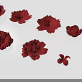 Red Flower Decorative Hanging Ornaments 3D Paper Craft with Multiple Sizes and White Background Shadows
