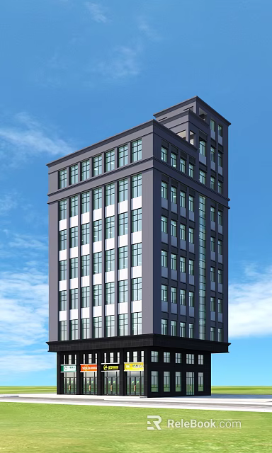 Modern Office Building Exterior Design With Glass Windows High Rise Structure And Blue Sky 3d model 