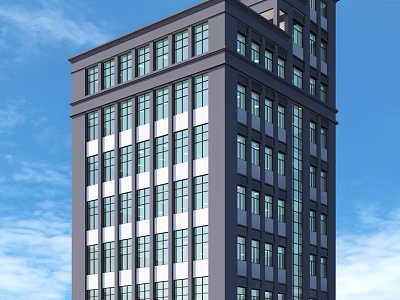 Modern Office Building Exterior Design With Glass Windows High Rise Structure And Blue Sky 3d model