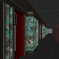 Futuristic Elevator Hallway With Blue Neon Strip Lights And Marble Textured Walls