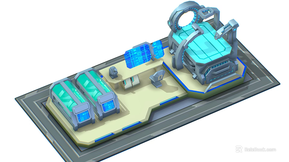 Cartoon Sci Fi Control Room Scene With Glowing Screens Circular Structure And Platform 3d model 