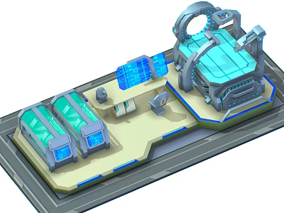 Cartoon Sci Fi Control Room Scene With Glowing Screens Circular Structure And Platform 3d model