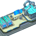 Cartoon Sci Fi Control Room Scene With Glowing Screens Circular Structure And Platform 3d model