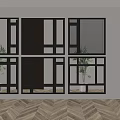 Modern Interior Glass Partition With Black Frames Green Plants And Herringbone Floor