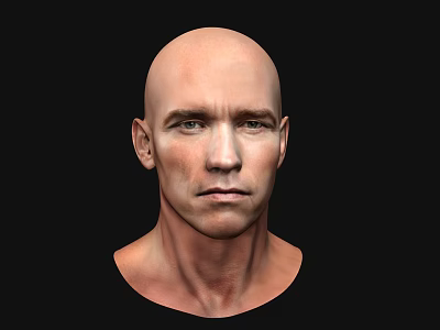 Detailed Realistic Bald Male Game and Movie Character 3D Render Portrait 3d model