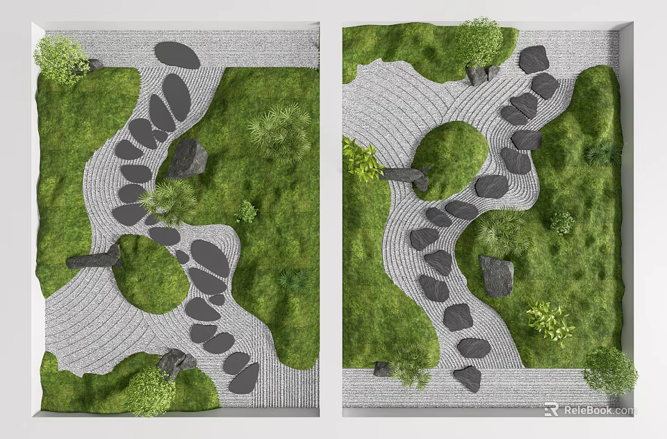 Stepping Stones Path In Garden With Green Grass And Natural Landscaping 3d model 