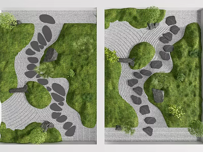 Stepping Stones Path In Garden With Green Grass And Natural Landscaping 3d model