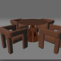 Modern Round Table Set with Copper Metal Base and Four Brown Chairs 3d model