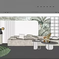 Modern Living Room Interior With Beige Sofa Tropical Plant Mural And Coffee Table