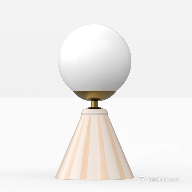 White Spherical Lampshade Table Lamp With Conical Light Brown Stripes And Golden Connector 3d model 