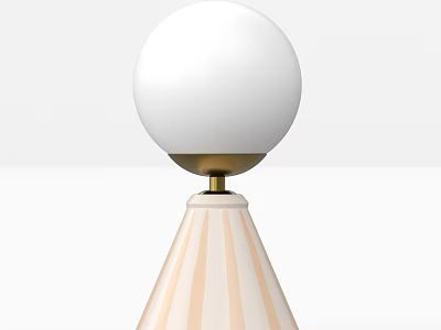 White Spherical Lampshade Table Lamp With Conical Light Brown Stripes And Golden Connector 3d model