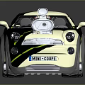 Unique Custom Car Black Cream Exterior With Exposed Engine Large Chrome Wheels Green Accent Stripes