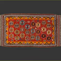 Traditional Red Rug With Colorful Geometric Patterns And Fringed Edges For Interior