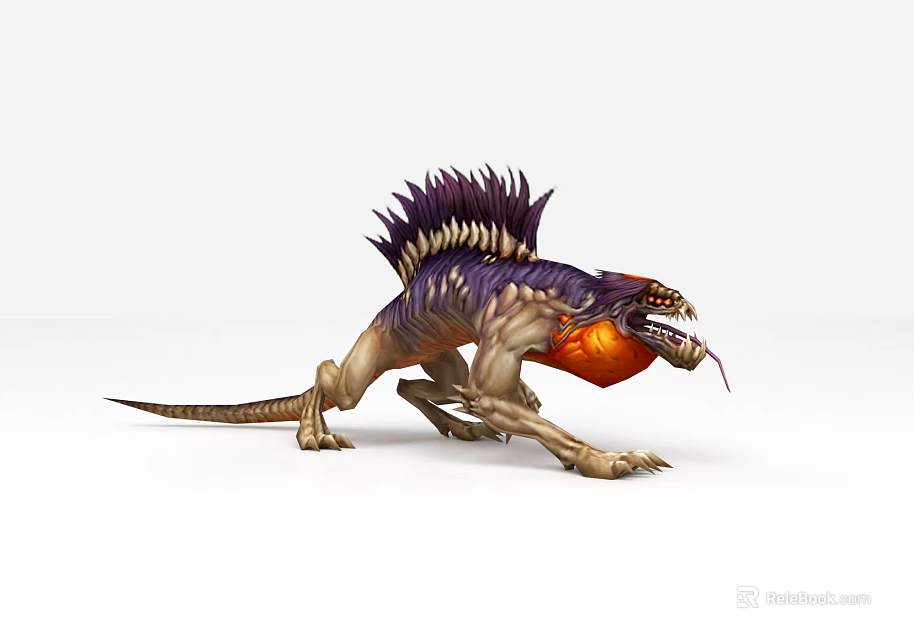 Fantasy Game Movie Monster Character With Spiked Back And Orange Underbelly 3d model 
