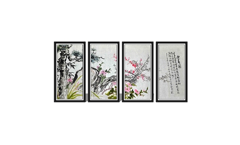 New Chinese Style Plant Painting Furniture Mural 3d model