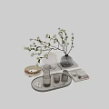 Stylish Decorative Ornament Set With White Floral Branches Clear Glass Vase And Trays