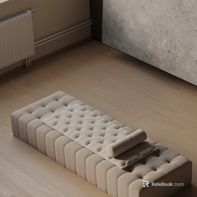 Modern Tufted Fabric Ottoman On Wooden Floor With Soft Cushion Design 3d model 