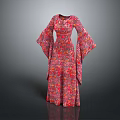 Stylish Floral Print Dress With Bell Sleeves Red And Pink Patterns Long Length