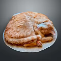 Cute Orange Cat Curled Up Sleeping On Woven Mat Against Dark Background