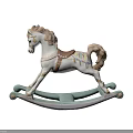 White Rocking Horse Furniture with Light Green Base Brown Saddle Decorative Accents and Classic Design