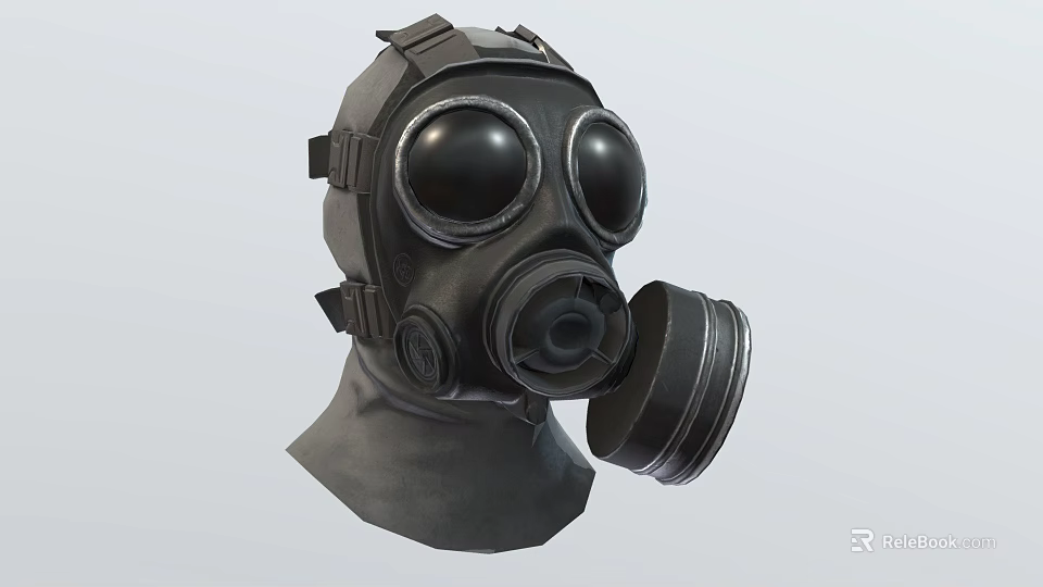 Black Gas Mask Protective Hat With Dual Lenses And Breathing Valve Design 3d model 