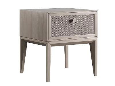 Modern Wooden Bedside Table With Woven Drawer Panel And Slim Legs Design 3d model
