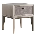Modern Wooden Bedside Table With Woven Drawer Panel And Slim Legs Design