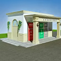 European Style Architecture Pavilion With Classical Columns Arched Door Green Plants And Trash Bins