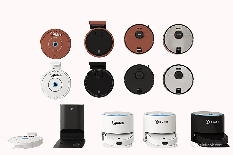 Assorted Daily Electrical Appliances Featuring Dalin Robot Vacuum Cleaners In Multiple Colors And Models 3d model