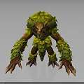 Leaf Covered Horned Fantasy Creature With Sharp Teeth Long Arms And Clawed Hands 3d model