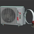 MITAGE X Air Conditioner Outdoor Unit With White Body Ventilation Grille Connected Hose Red Valve