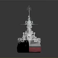 Detailed 3D Warship Model With Battleship Deck Turrets Masts And Flags