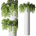 White Grid Texture Column Surrounded By Green Vines And Circular Decorative Rings