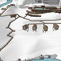 Modern Road Facilities With Wooden Walkways Platforms And Water Features Near Buildings