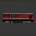 Red Train Locomotive With White Stripes Headlights And Windows Design
