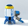 Blue Yellow White Rocket Shaped Object With Mechanical Arm On White Background 3d model