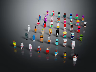 Multiple Colorful Pixel Style Game and Movie Characters with Various Designs 3d model