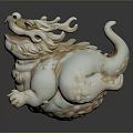 Traditional Jade Mythical Beast Carving With White And Brown Details In Crouching Posture